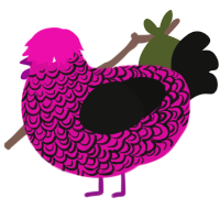 A fuchsia and black chicken with a double-lace pattern