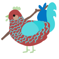 A red and aqua chicken with a lace pattern