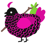 A black and fuchsia chicken with a lace pattern