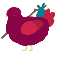 A maroon and crimson chicken