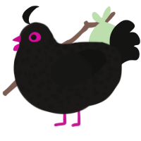 pepper, a sable and black chicken with a speckle pattern