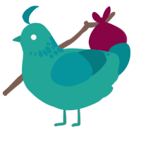 A turquoise and teal chicken with a neck-speckle pattern