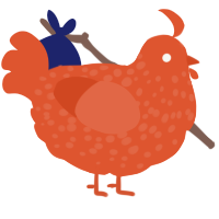 A vermilion chicken with a speckle pattern
