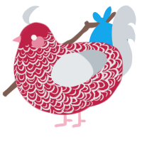 A crimson and mist chicken with a double-lace pattern