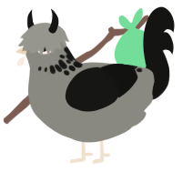Mortis, a ash and black chicken with a neck-speckle pattern