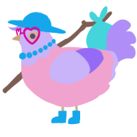 A pink and lilac chicken with a head pattern