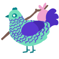 A mint and indigo chicken with a lace pattern