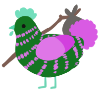 A leaf and orchid chicken with a bar pattern