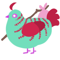 A mint and crimson chicken with a half-bar pattern
