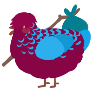 A maroon and sky chicken with a half-lace pattern