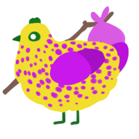 A yellow and amethyst chicken with a speckle pattern