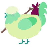 A apple and spring chicken with a head pattern