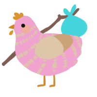 A pink and beige chicken with a bar pattern