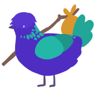 A indigo and turquoise chicken with a neck-speckle pattern