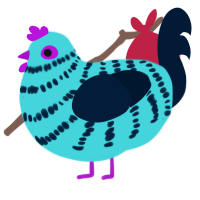 A aqua and tumblr chicken with a bar pattern