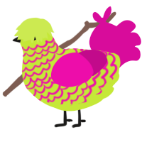A lime and fuchsia chicken with a lace pattern