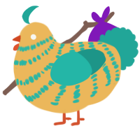A honey and turquoise chicken with a bar pattern