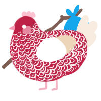 A crimson and cream chicken with a double-lace pattern