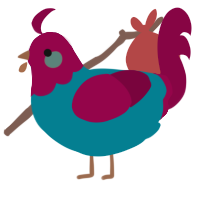 A sea and maroon chicken with a head pattern