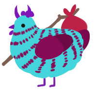 A aqua and wine chicken with a bar pattern