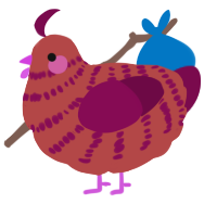 A red and wine chicken with a bar pattern