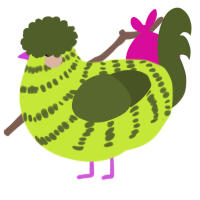 A lime and olive chicken with a bar pattern