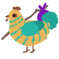 A honey and turquoise chicken with a bar pattern