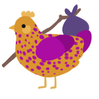 A orange and plum chicken with a speckle pattern