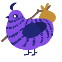 Sut, a blurple and navy chicken with a bar pattern