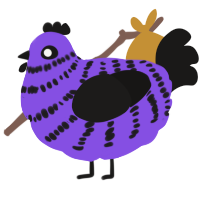 A blurple and sable chicken with a bar pattern