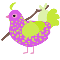 A orchid and lime chicken with a speckle pattern