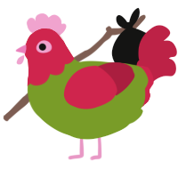 A chartreuse and crimson chicken with a head pattern
