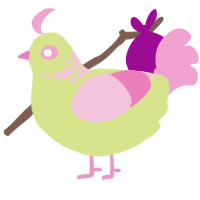 A lemon and pink chicken with a neck-speckle pattern