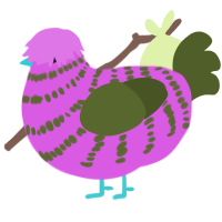 A orchid and olive chicken with a bar pattern