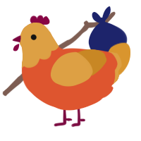 A vermilion and orange chicken with a head pattern
