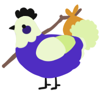 A indigo and apple chicken with a head pattern