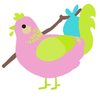 A pink and lime chicken with a neck-band pattern