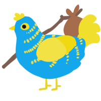 A sky and yellow chicken with a half-bar pattern