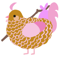 A ochre and pink chicken with a lace pattern
