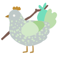 sprite, a silver and gluppy chicken with a speckle pattern