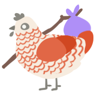 A cream and vermilion chicken with a lace pattern