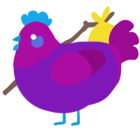 bi bi bi, a violet and plum chicken with a head pattern