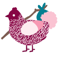 A maroon and rose chicken with a double-lace pattern