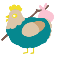 A teal and beige chicken with a head pattern