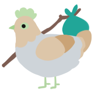 Olive, a mist and beige chicken with a head pattern
