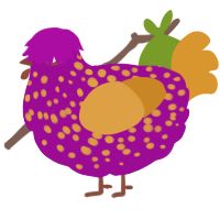 A plum and orange chicken with a speckle pattern