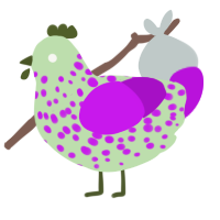 A gluppy and amethyst chicken with a speckle pattern