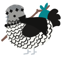 A white and sable chicken with a lace pattern