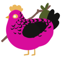 A fuchsia and black chicken with a half-lace pattern