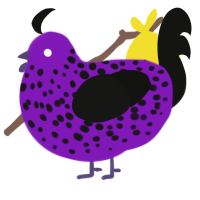 A violet and black chicken with a speckle pattern